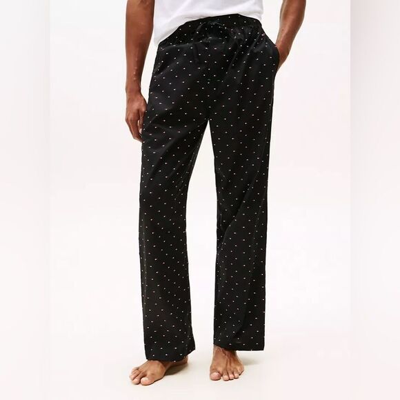 Tommy Hilfiger Flag Print Sleep Pant Black Navy Red White - Picture 1 of 14